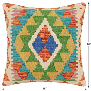 handmade Traditional Pillow Rust Blue Hand-Woven SQUARE 100% WOOL Hand woven turkish pillow2' x 2'